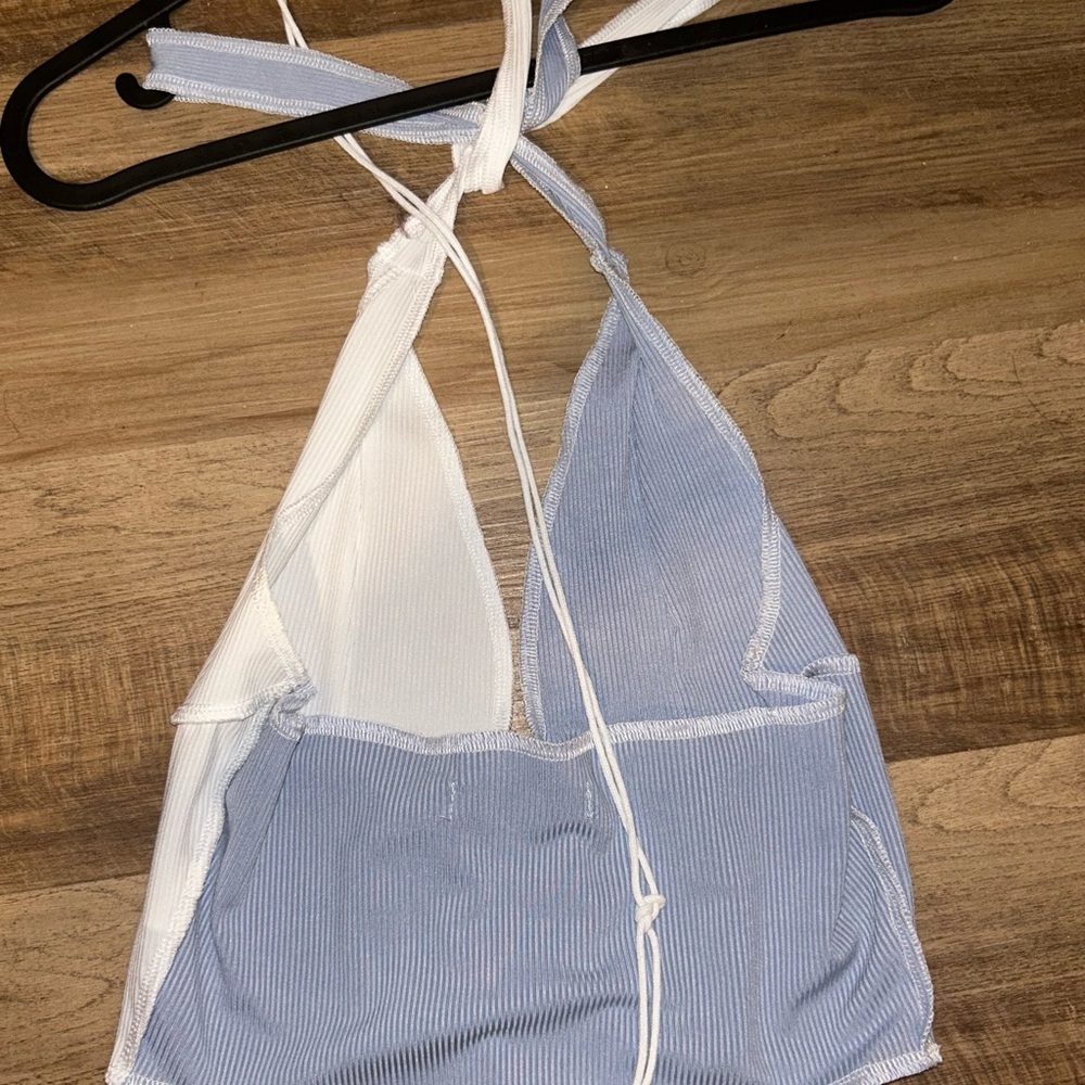 Blue and White Halter Crop Top - Picture 4 of 4